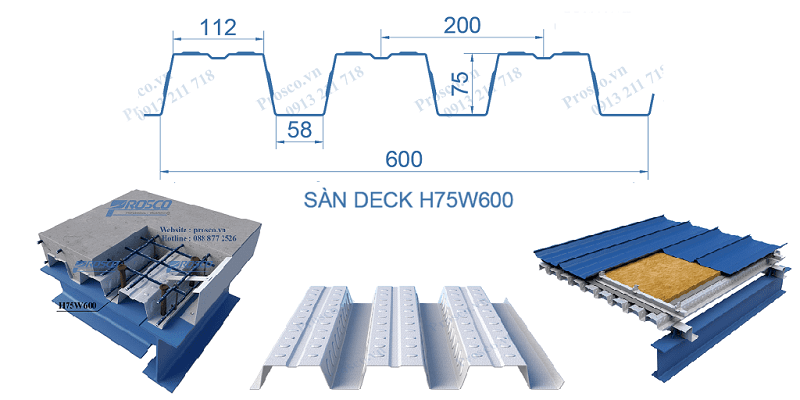 Tôn đổ sàn Deck H75W600.