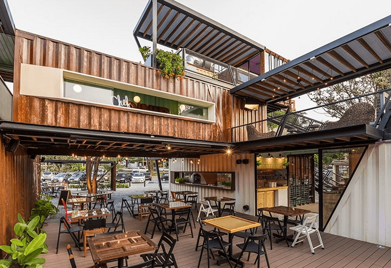 Các quán cafe được xây dựng bằng khung nhà thép.