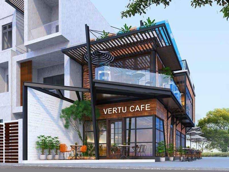 Xây quán cafe bằng khung thép.